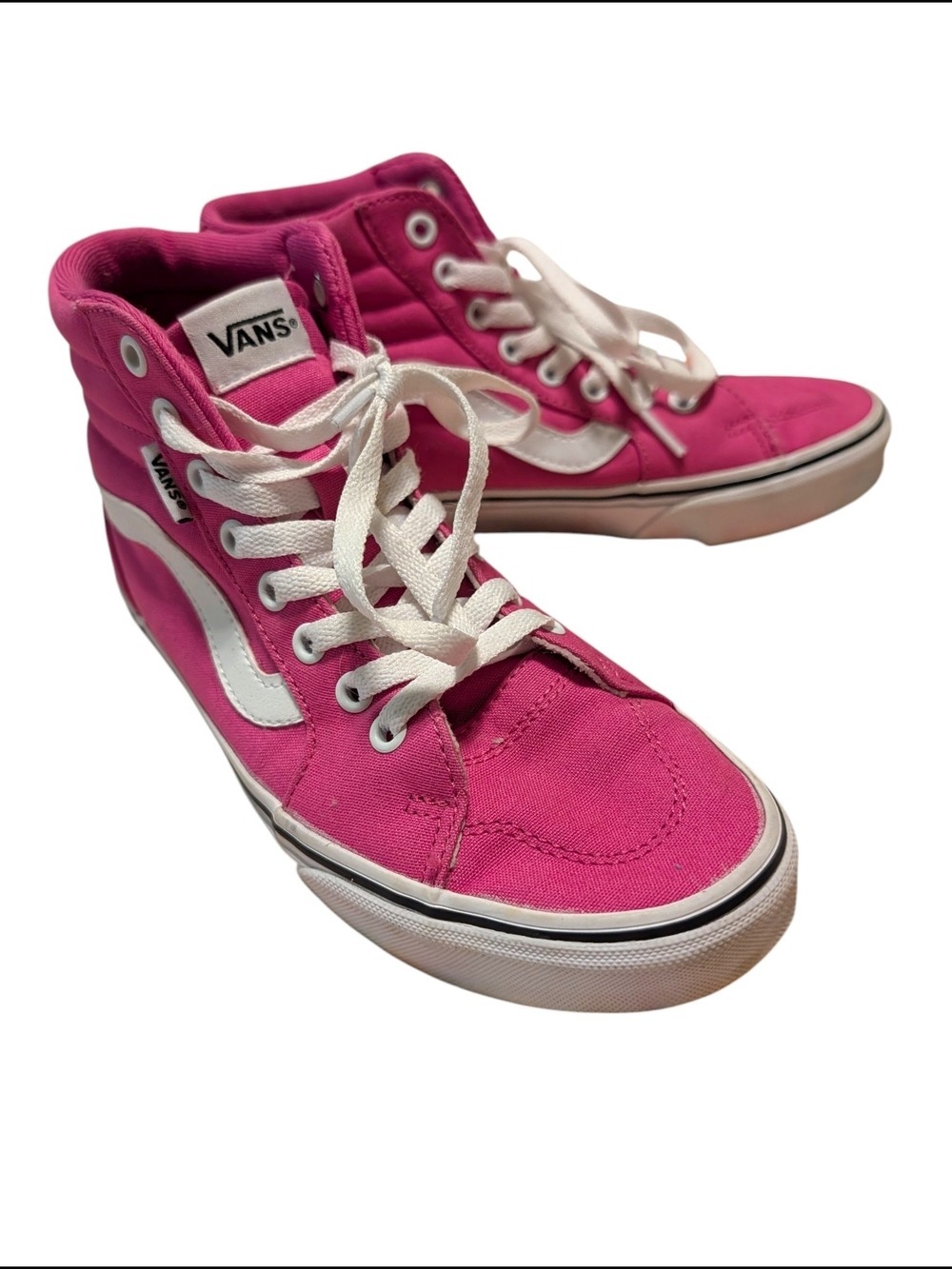 Vans Pink High-Top Canvas Sneakers with White Stripe